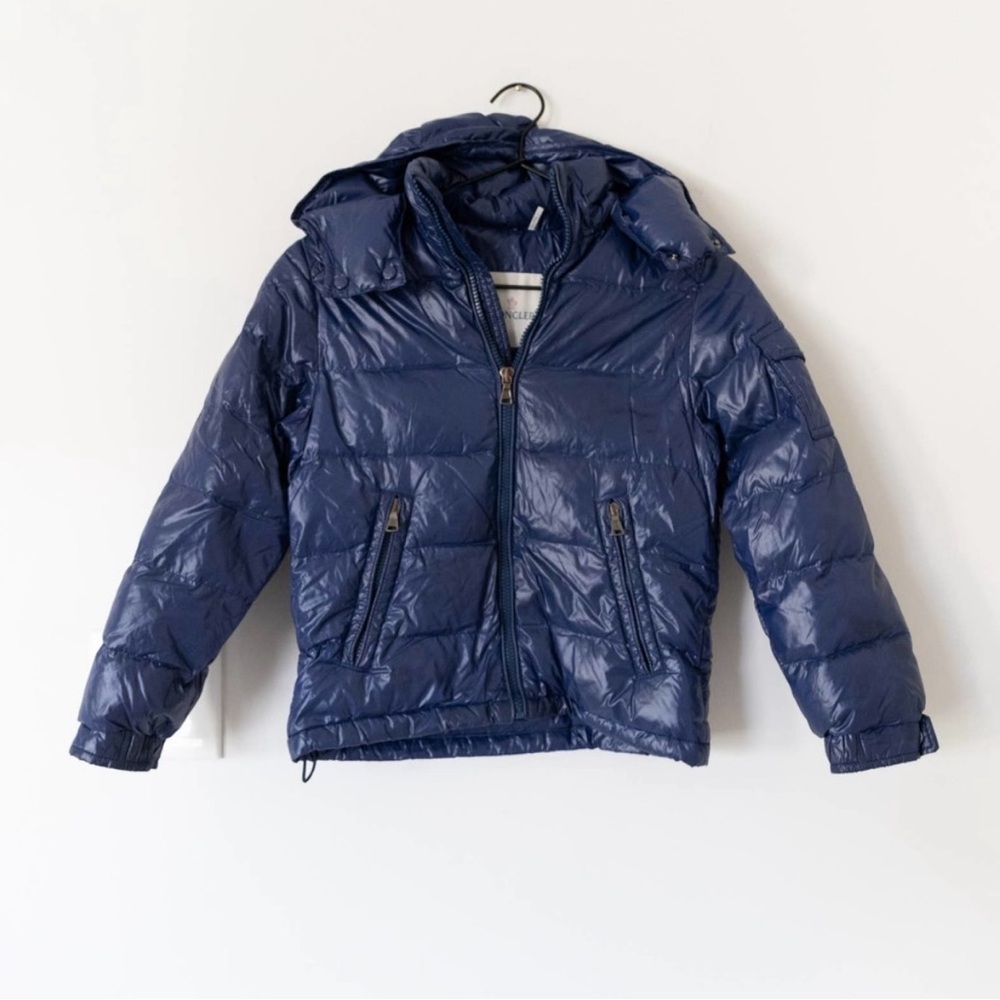 Moncler Kids Blue Hooded Down Puffer Coat Size 8Y